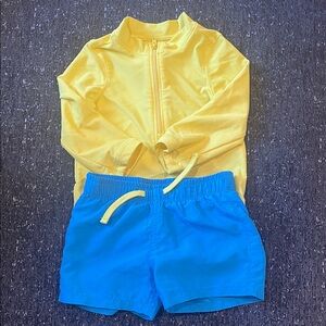 Primary Yellow and Blue Kids Swim Rashguard Set